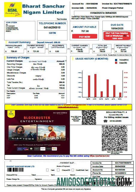 para download Modelo de conta de serviços públicos limitado da Índia Bharat Sanchar Nigam em formatos Word e PDF, versão 4